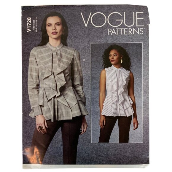 Vogue V1728 Sewing Pattern Womens Peplum Tops Blouses Ruffle Details Sizes 8-16 - Picture 1 of 3
